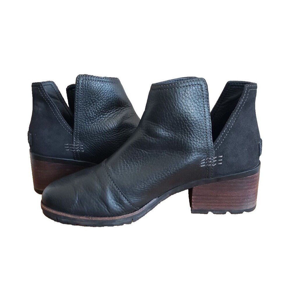 SOREL Cate Cut-Out Black Leather and Suede Waterproof Boots size 9 - Picture 8 of 10